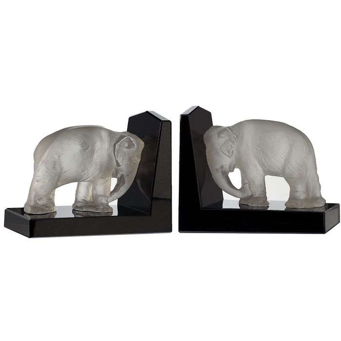 Rare Pair of 1920s 30s Heinrich Hoffmann Art Deco Glass Elephant Bookends