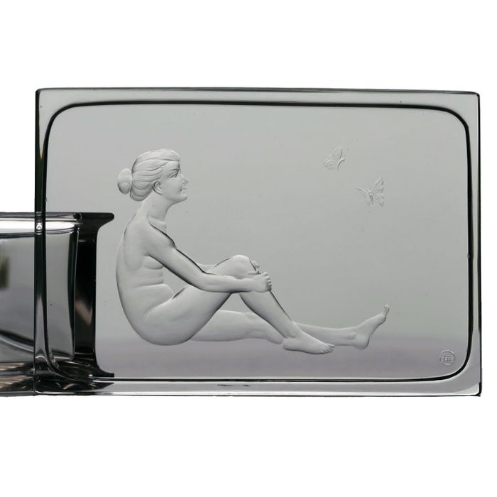c.1905 Engraved Crystal Container & Cover by Otto Hoffner for Lobmeyr
