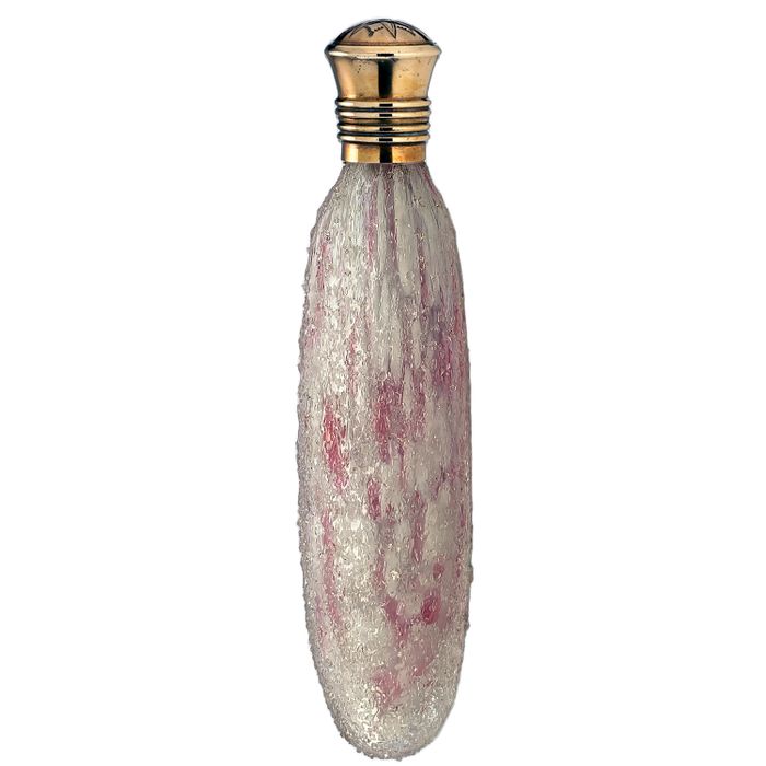 c.1900 Textured Glass Scent Perfume Bottle, Brass Top