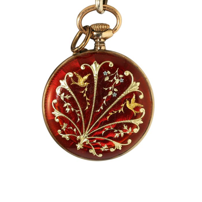 1920s 30s 900 Silver & Guilloche Enamel Brooch Watch