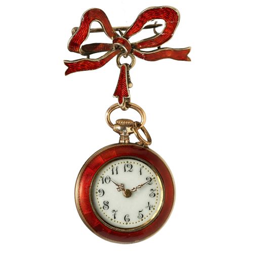 1920s 30s 900 Silver & Guilloche Enamel Brooch Watch