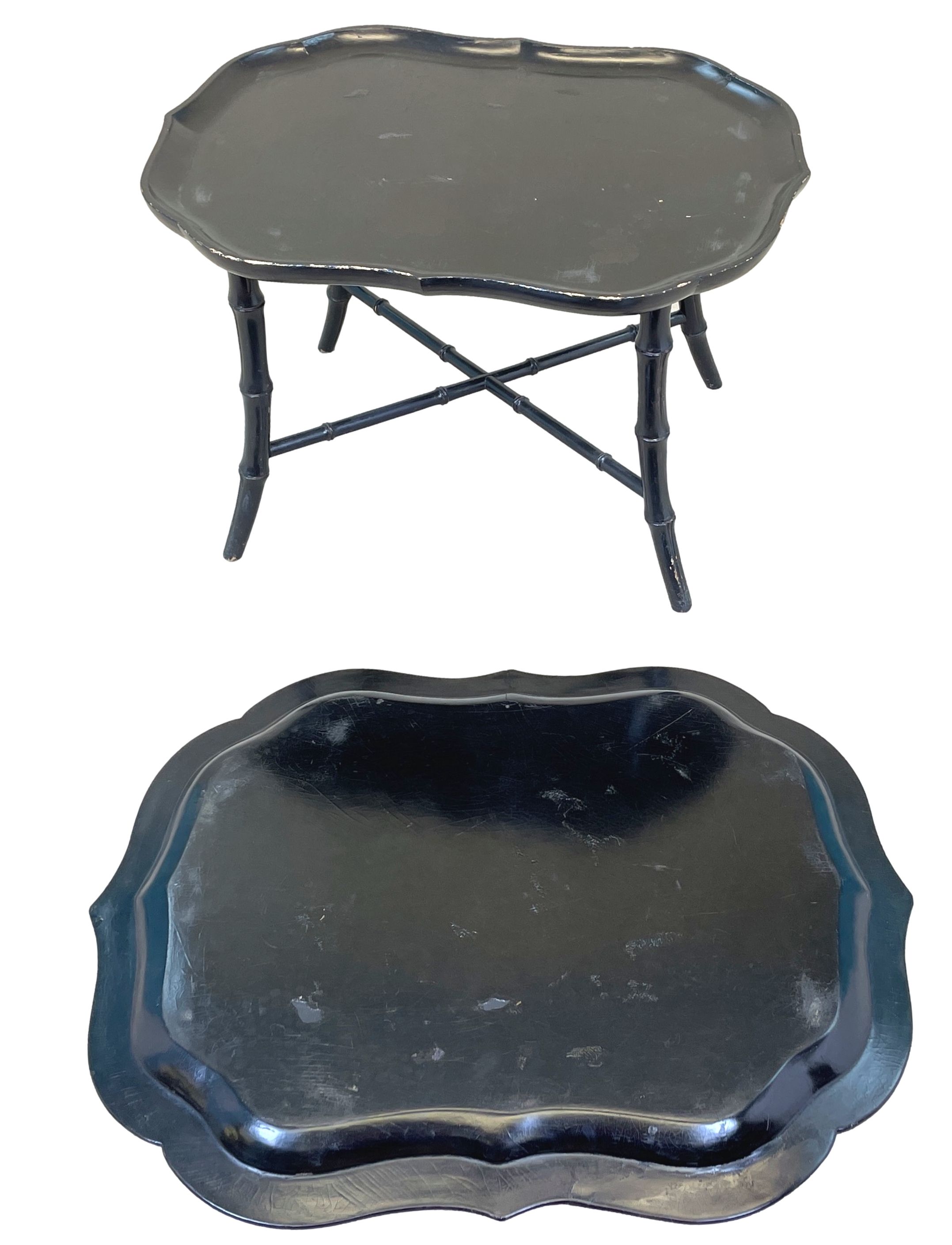 19th Century Shaped Papier Mache Tray On Stand