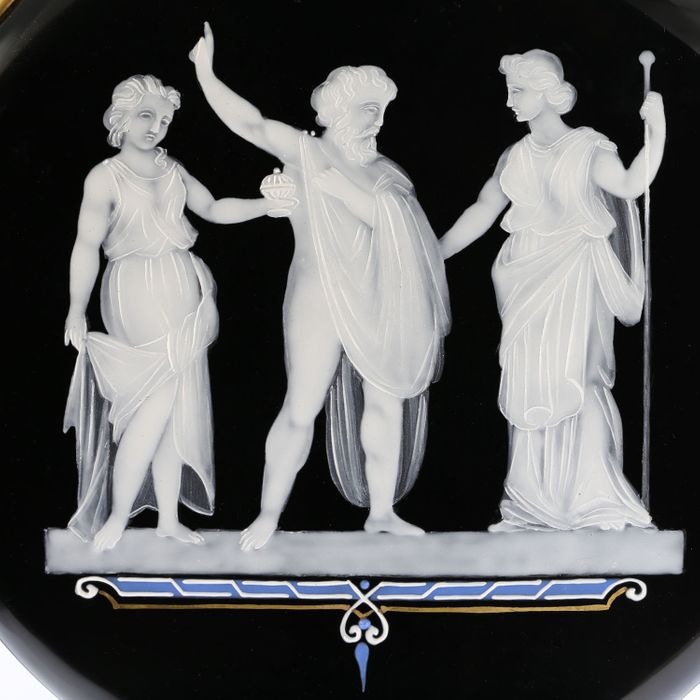 c.1890 Harrach Black Amethyst Glass Ewer Enamelled with Classical Figures