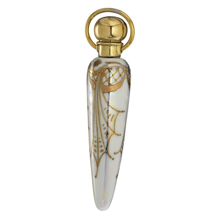 c.1900 Iridescent Porcelain Scent Perfume Bottle, Brass Top
