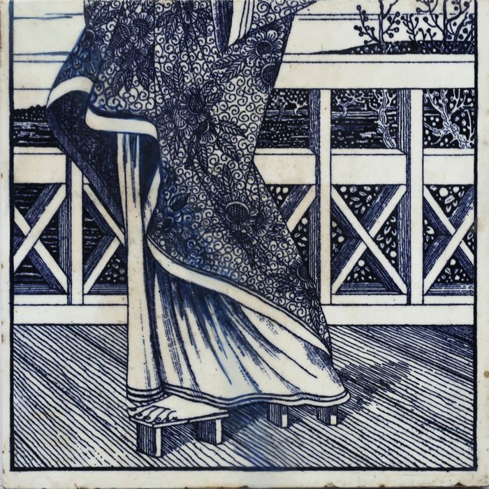 Rare c.1880 Maw Japanese Kimono Figure Two Tile Panel, Framed