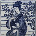 Rare c.1880 Maw Japanese Kimono Figure Two Tile Panel, Framed