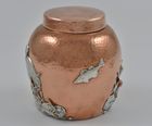 American mixed-metal silver-mounted copper tea caddy marked to the base Gorham & Co with model Number 160 and the date letter M for 1880.