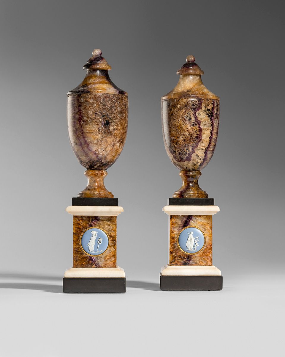 18th century pair of Blue John urns