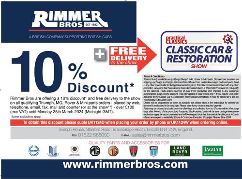 Save 10% on Triumph, MG, Rover and Mini Parts and get free delivery to the show!