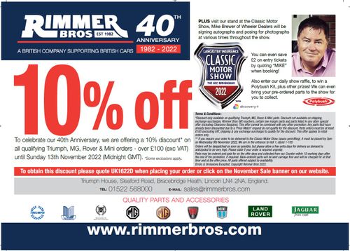 To Celebrate Our 40th Anniversary get 10% Discount & Free Delivery to the Show