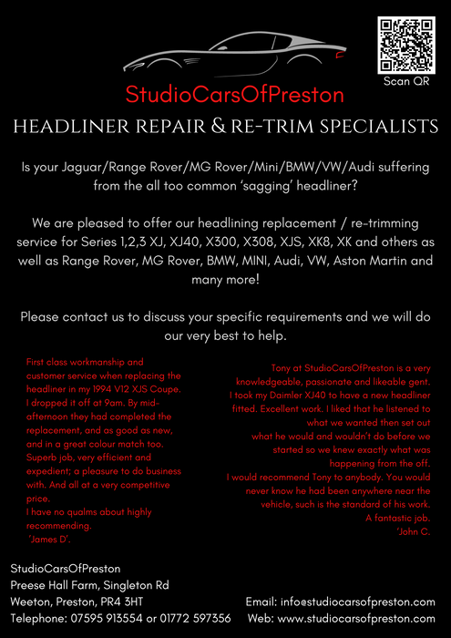 Headliner Repair and Re-Trimming services