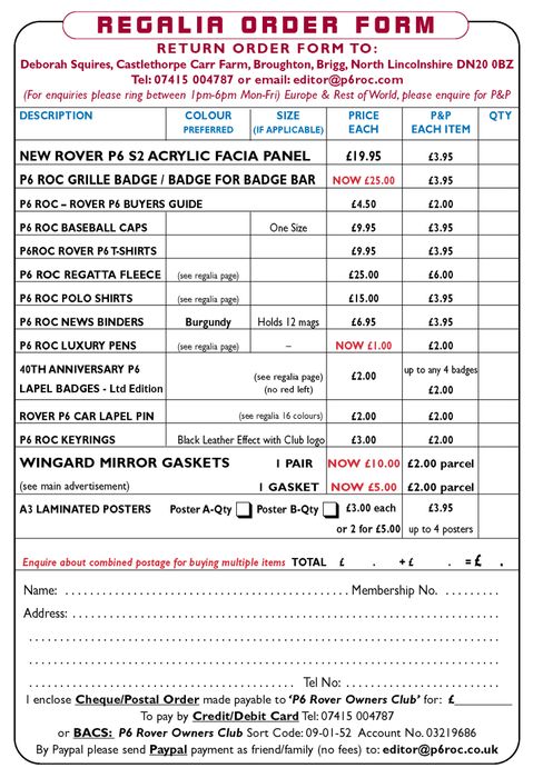 P6 Rover Owners Club Regalia & Shop