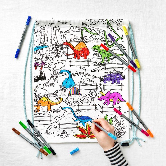 colour-in dinosaur backpack