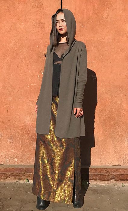 Long hooded cardigan, cashmere hoodie