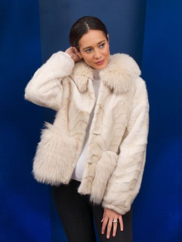 Mink Piece Jacket with Fox Collar and Pockets