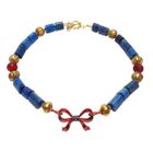 Enchanting Necklace of Red Enamel Bow with Lapis and Gold