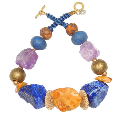 A Bold Statement in Amber, Lapis, Amethyst & Brass