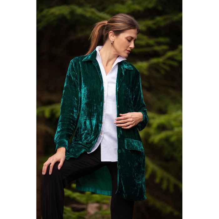Kensington Silk Velvet Shirt/Jacket In Emerald Green
