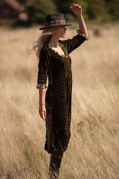 Silk Velvet Karen Dress in Forest Green