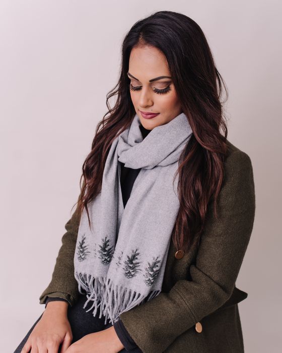 Cashmere Blend Scarves Handprinted with our original Festive Designs