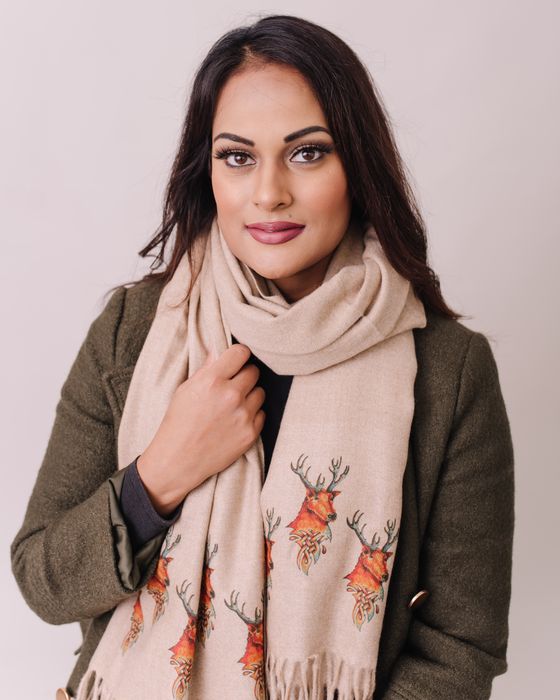 Cashmere Blend Scarves Handprinted with our original Festive Designs