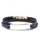 Silver ID tag leather strap bracelets
