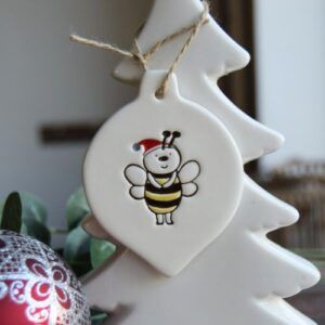 Bee with Santa hat bauble