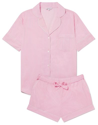 Women's Organic Cotton Pyjama Short Set - Pink & White Stripe