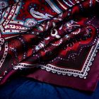 'Labyrinth' in burgundy, red, blue & cream