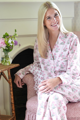 Pink Johari Handblocked Pyjamas