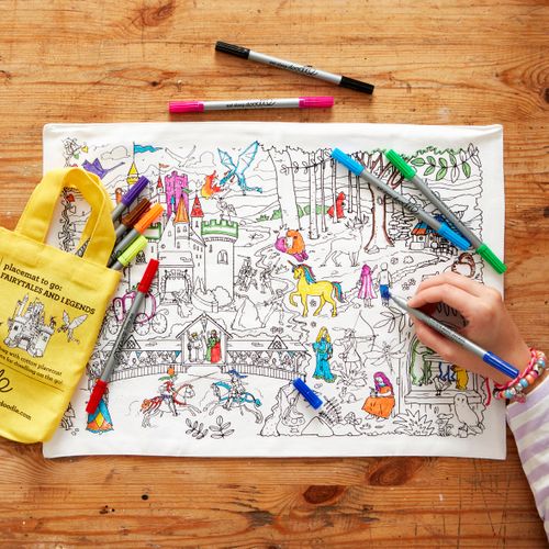 colour-in fairytale and legends placemat to go