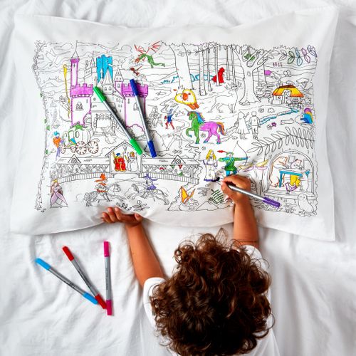 colour-in fairytale and legends pillowcase