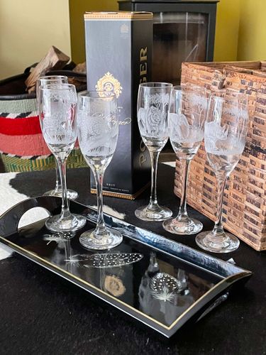 Guinea Fowl Trays & Engraved Glasses