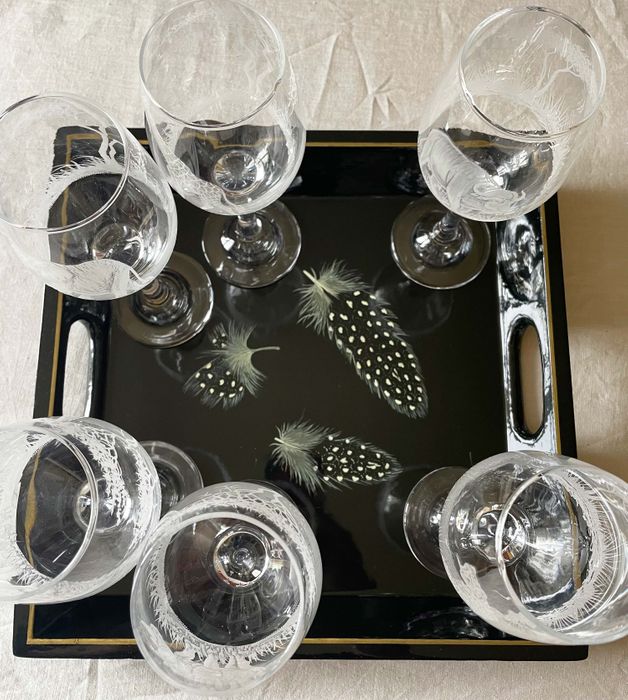 Guinea Fowl Trays & Engraved Glasses