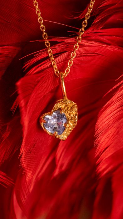 Blue Spinel/Ruby Heart Pendant Necklace