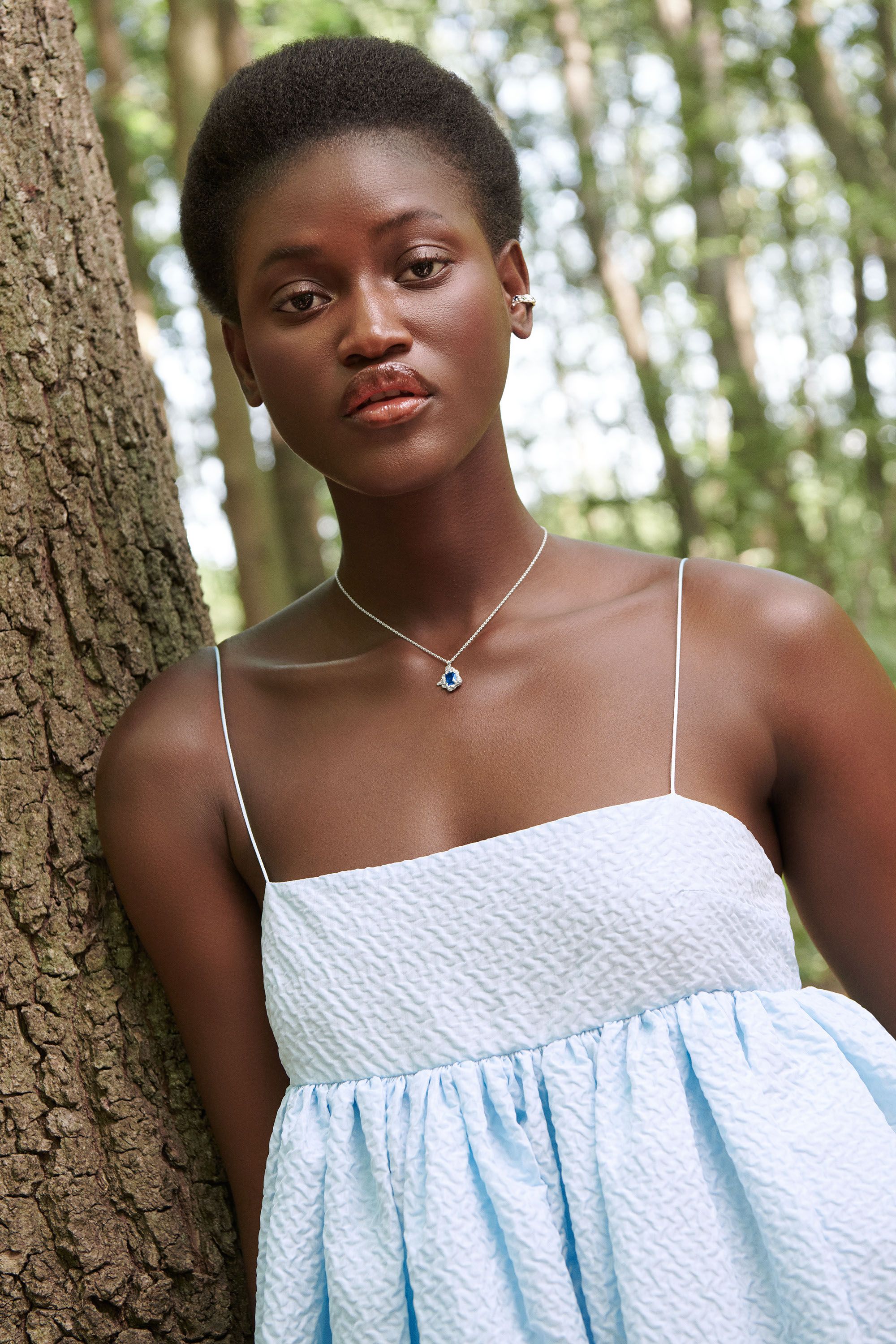 Leana Recycled Silver Necklace (Available with Emerald or Sapphire in Gold or Silver)