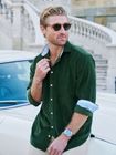 Pine Green Cord Shirt with Kenyan Kikoy Detailing