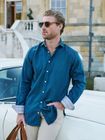 Teal Cotton-Merino Wool Blend Shirt with Kenyan Kikoy Detailing