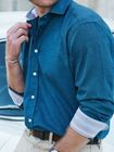 Teal Cotton-Merino Wool Blend Shirt with Kenyan Kikoy Detailing