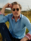 Anga Sky-Blue Linen Shirt with Kenyan Kikoy Fabric Detail