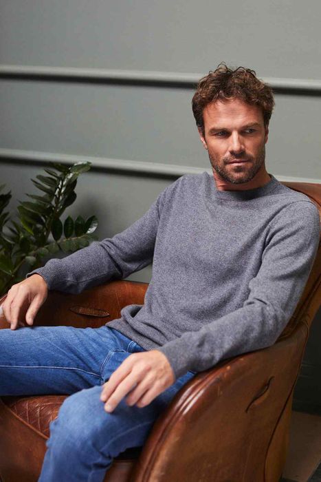 Men's Cashmere Crew Neck Silver Grey