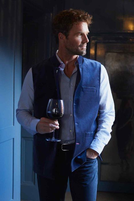 Velvet Nehru Gilet in Navy