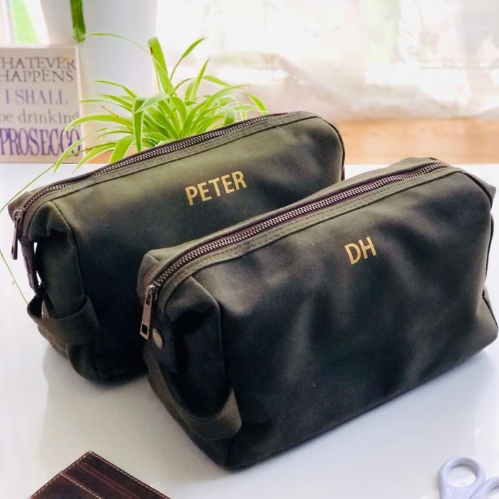 Personalised Waxed Canvas Washbag / Duffel bag