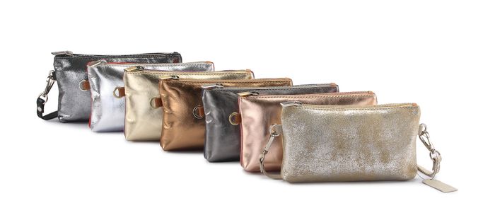 Metallic Leather Tote and Clutch Bags