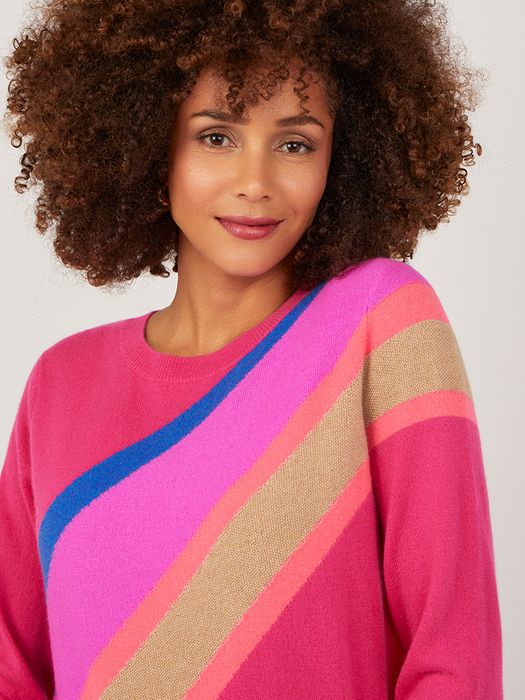 Edie Pink Cabaret Rainbow Stripe Cashmere Jumper