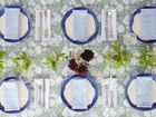 IN BLOOM BLUE hand block printed tablecloth