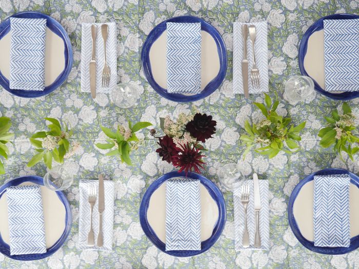 IN BLOOM BLUE hand block printed tablecloth