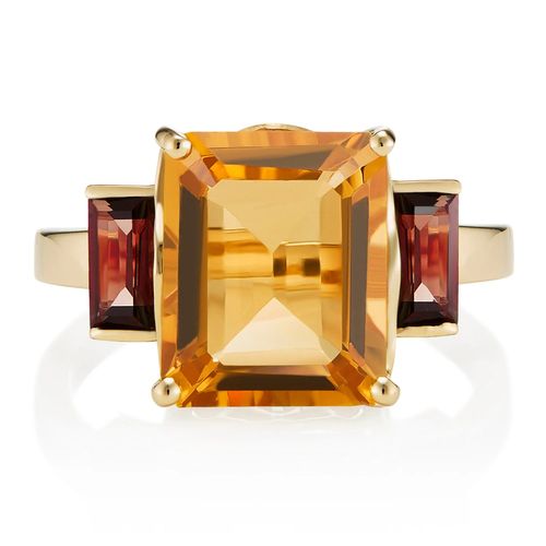 Andalusian Octagon Garnet and Citrine Yellow Gold Ring