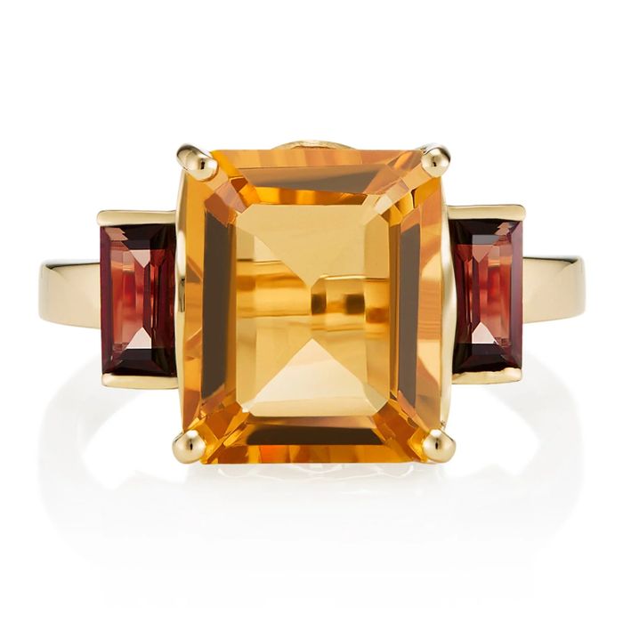 Andalusian Octagon Garnet and Citrine Yellow Gold Ring