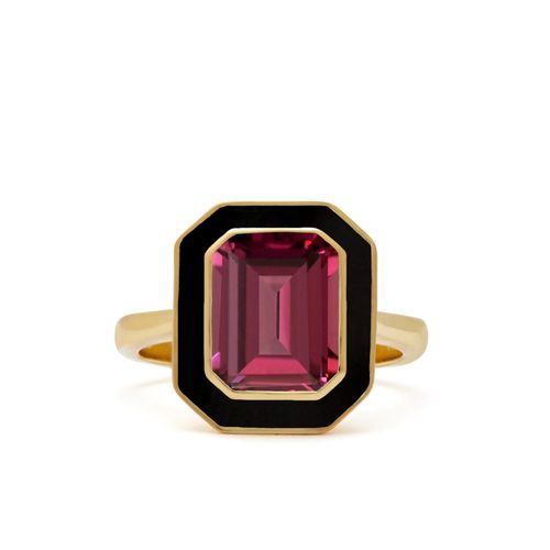 Aurora Black Enamel and Rhodolite Cocktail Ring